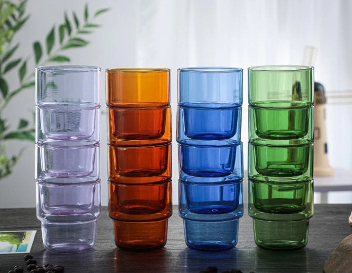 Colourful stacking glass set - Set of 6